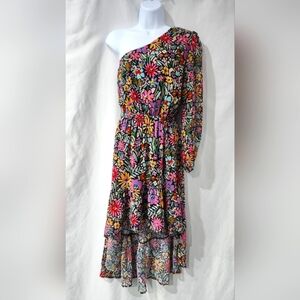 Colorful Contemporary‎ Floral Womens One Shoulder Dress Size S Hi-Lo Bloomcore
